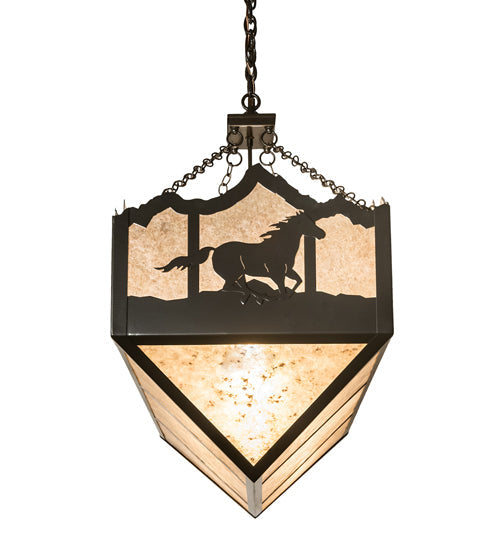 Meyda Lighting Running Horses 54" 6-Light Timeless Bronze Island Inverted Pendant Light With Silver Mica Shade Glass