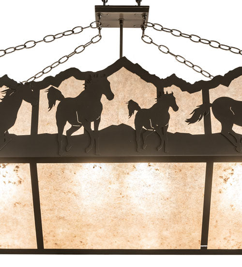 Meyda Lighting Running Horses 54" 6-Light Timeless Bronze Island Inverted Pendant Light With Silver Mica Shade Glass