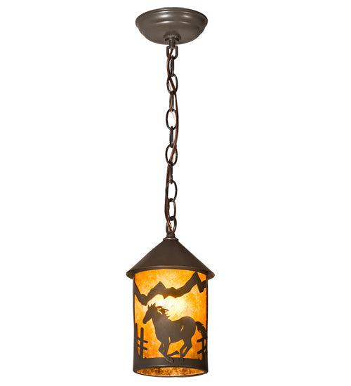 Meyda Lighting Running Horses 6" Timeless Mini Pendant Light With Amber Mica Shade Glass