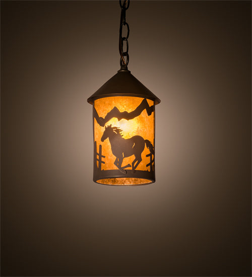 Meyda Lighting Running Horses 6" Timeless Mini Pendant Light With Amber Mica Shade Glass