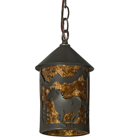 Meyda Lighting Running Horses 6" Timeless Mini Pendant Light With Amber Mica Shade Glass