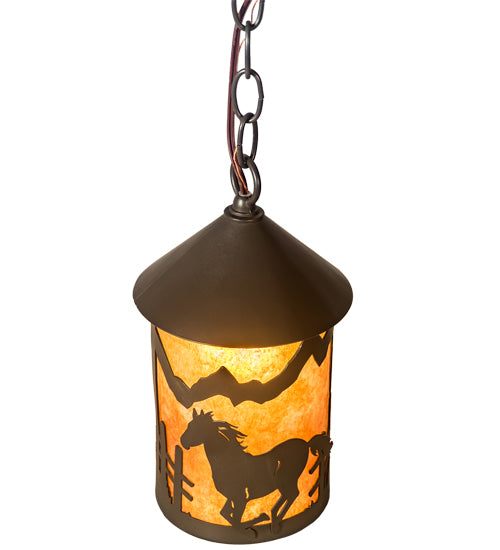 Meyda Lighting Running Horses 6" Timeless Mini Pendant Light With Amber Mica Shade Glass