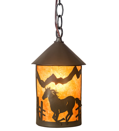 Meyda Lighting Running Horses 6" Timeless Mini Pendant Light With Amber Mica Shade Glass