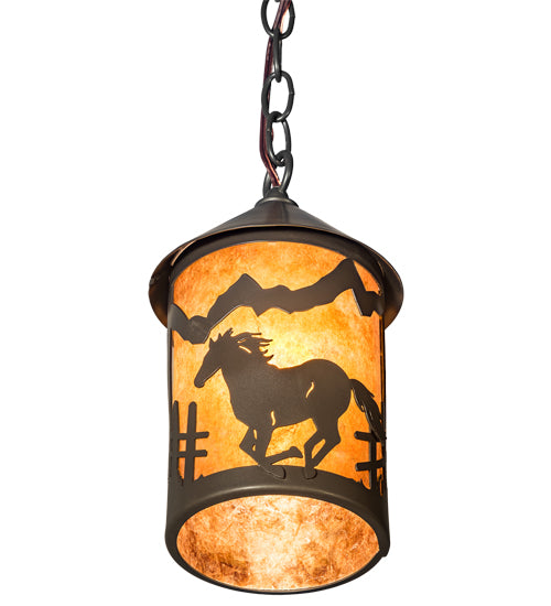 Meyda Lighting Running Horses 6" Timeless Mini Pendant Light With Amber Mica Shade Glass