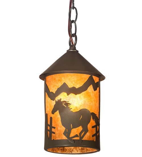 Meyda Lighting Running Horses 6" Timeless Mini Pendant Light With Amber Mica Shade Glass