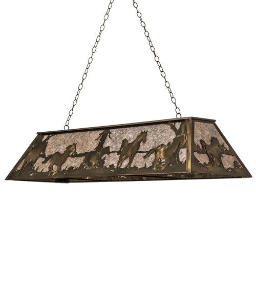 Meyda Lighting Running Horses 60" 9-Light Antique Copper Island Pendant Light With Silver Mica Shade Glass