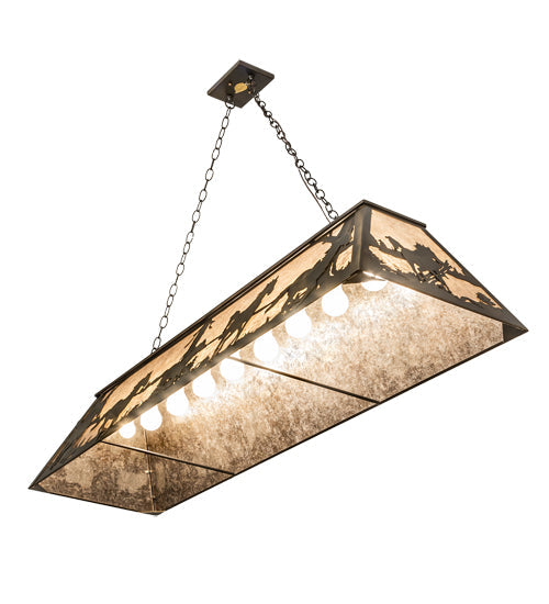 Meyda Lighting Running Horses 60" 9-Light Antique Copper Island Pendant Light With Silver Mica Shade Glass