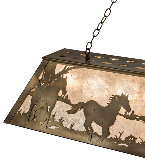Meyda Lighting Running Horses 60" 9-Light Antique Copper Island Pendant Light With Silver Mica Shade Glass