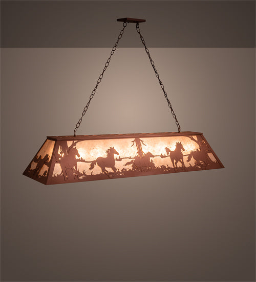 Meyda Lighting Running Horses 61" 9-Light Rust Island Pendant Light With Silver Mica Shade Glass