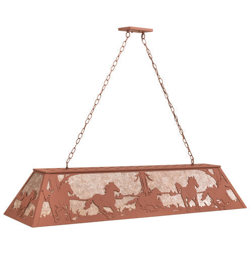 Meyda Lighting Running Horses 61" 9-Light Rust Island Pendant Light With Silver Mica Shade Glass