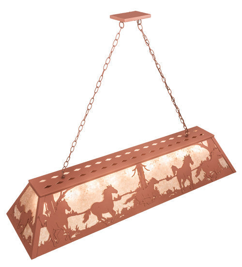 Meyda Lighting Running Horses 61" 9-Light Rust Island Pendant Light With Silver Mica Shade Glass