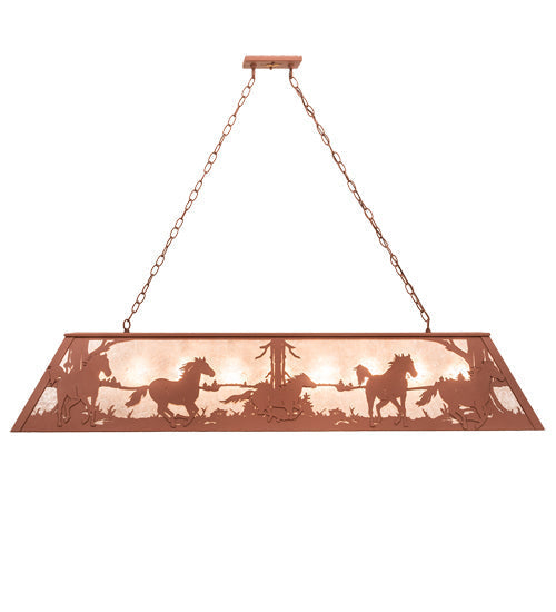 Meyda Lighting Running Horses 61" 9-Light Rust Island Pendant Light With Silver Mica Shade Glass