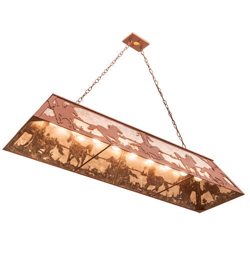 Meyda Lighting Running Horses 61" 9-Light Rust Island Pendant Light With Silver Mica Shade Glass