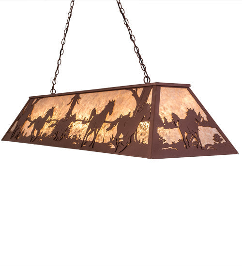 Meyda Lighting Running Horses 61" 9-Light Rust Island Pendant Light With Silver Mica Shade Glass