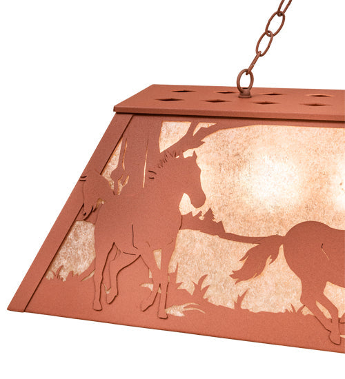 Meyda Lighting Running Horses 61" 9-Light Rust Island Pendant Light With Silver Mica Shade Glass
