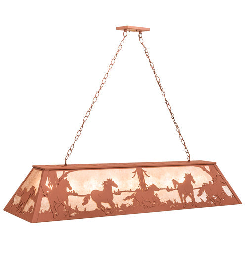 Meyda Lighting Running Horses 61" 9-Light Rust Island Pendant Light With Silver Mica Shade Glass