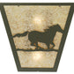 Meyda Lighting Running Horses Right 13" 2-Light Wrought Iron Wall Sconce With Silver Mica Shade Glass