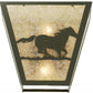 Meyda Lighting Running Horses Right 13" 2-Light Wrought Iron Wall Sconce With Silver Mica Shade Glass