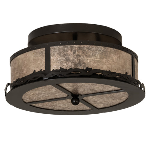 Meyda Lighting Rustic 16" 2-Light Timeless Bronze Prime Flush Mount Light With Silver Mica Shade Glass