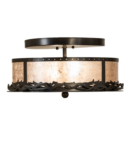 Meyda Lighting Rustic 16" 2-Light Timeless Bronze Prime Flush Mount Light With Silver Mica Shade Glass