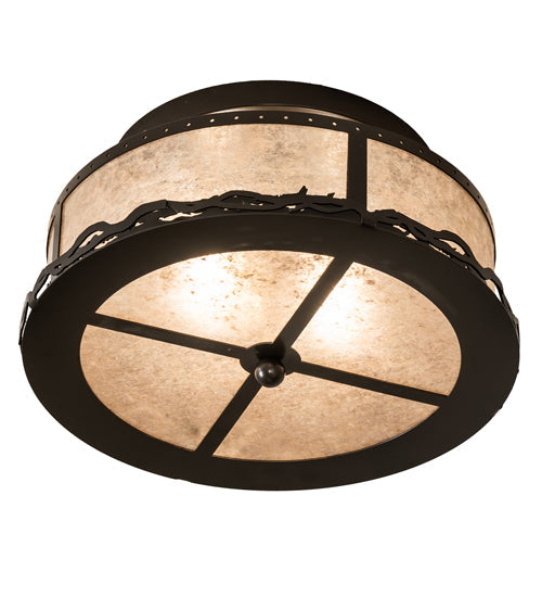 Meyda Lighting Rustic 16" 2-Light Timeless Bronze Prime Flush Mount Light With Silver Mica Shade Glass