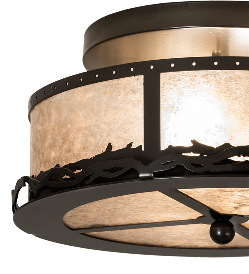 Meyda Lighting Rustic 16" 2-Light Timeless Bronze Prime Flush Mount Light With Silver Mica Shade Glass