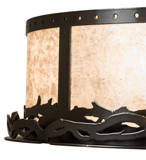 Meyda Lighting Rustic 16" 2-Light Timeless Bronze Prime Flush Mount Light With Silver Mica Shade Glass