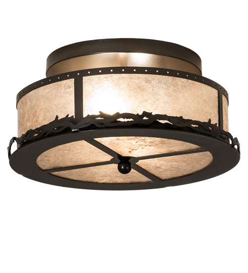 Meyda Lighting Rustic 16" 2-Light Timeless Bronze Prime Flush Mount Light With Silver Mica Shade Glass