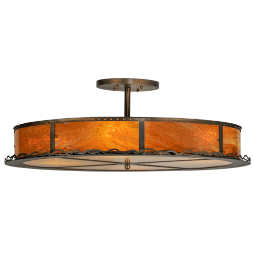 Meyda Lighting Rustic 42" 4-Light Antique Copper Prime Semi-flush Mount Ceiling Light With Honey Amber Shade Glass