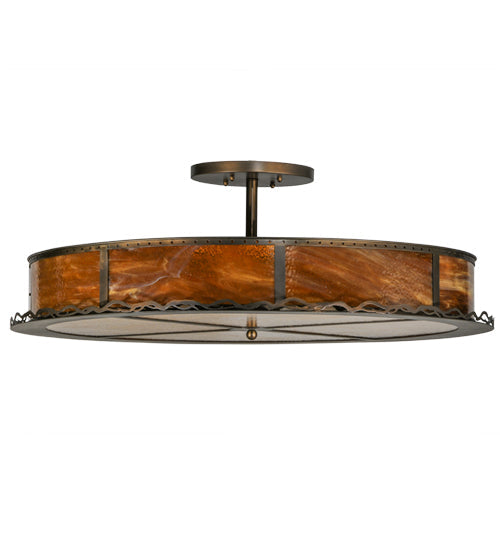 Meyda Lighting Rustic 42" 4-Light Antique Copper Prime Semi-flush Mount Ceiling Light With Honey Amber Shade Glass