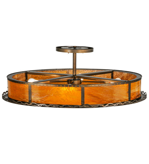 Meyda Lighting Rustic 42" 4-Light Antique Copper Prime Semi-flush Mount Ceiling Light With Honey Amber Shade Glass