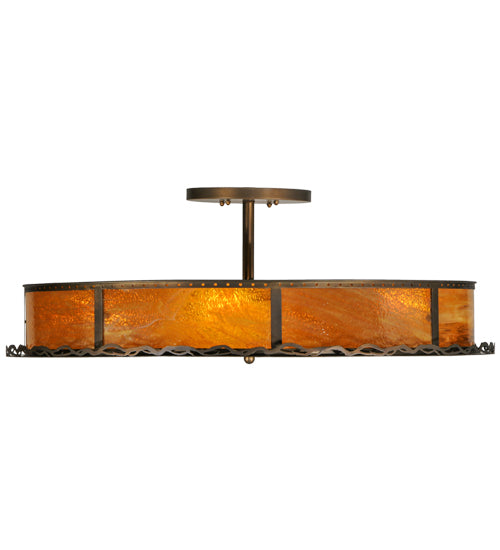 Meyda Lighting Rustic 42" 4-Light Antique Copper Prime Semi-flush Mount Ceiling Light With Honey Amber Shade Glass