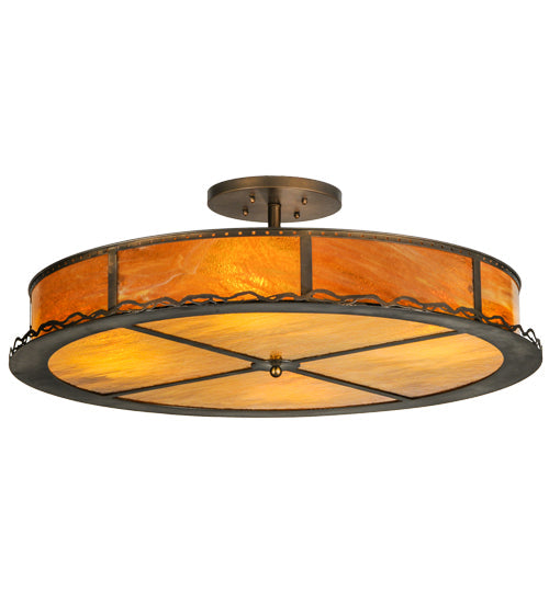 Meyda Lighting Rustic 42" 4-Light Antique Copper Prime Semi-flush Mount Ceiling Light With Honey Amber Shade Glass