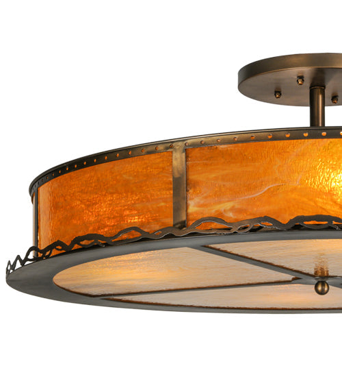 Meyda Lighting Rustic 42" 4-Light Antique Copper Prime Semi-flush Mount Ceiling Light With Honey Amber Shade Glass