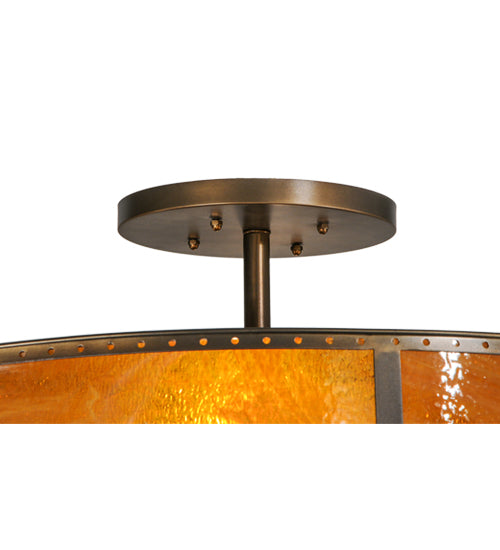 Meyda Lighting Rustic 42" 4-Light Antique Copper Prime Semi-flush Mount Ceiling Light With Honey Amber Shade Glass