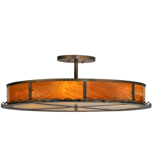Meyda Lighting Rustic 42" 4-Light Antique Copper Prime Semi-flush Mount Ceiling Light With Honey Amber Shade Glass