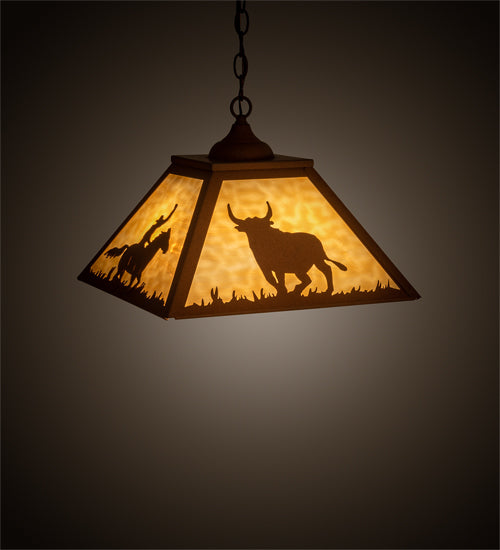 Meyda Lighting Rustlers 22" 2-Light Earth Pendant Light With Beige Shade Glass