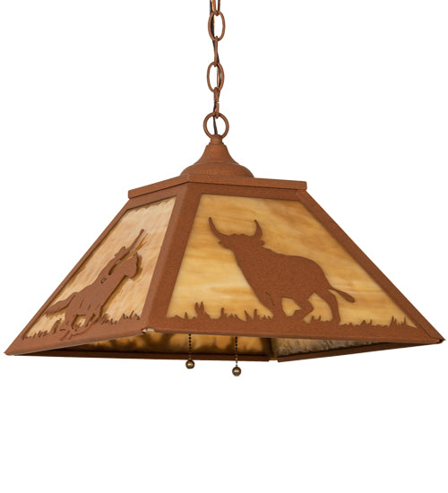 Meyda Lighting Rustlers 22" 2-Light Earth Pendant Light With Beige Shade Glass