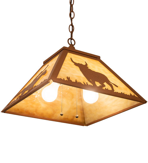 Meyda Lighting Rustlers 22" 2-Light Earth Pendant Light With Beige Shade Glass