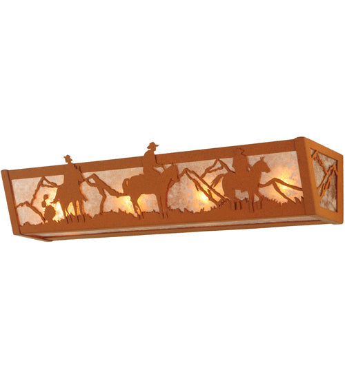 Meyda Lighting Rustlers 24" 4-Light Rust Vanity Light With Silver Mica Shade Glass