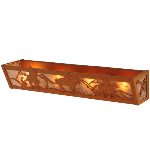 Meyda Lighting Rustlers 24" 4-Light Rust Vanity Light With Silver Mica Shade Glass