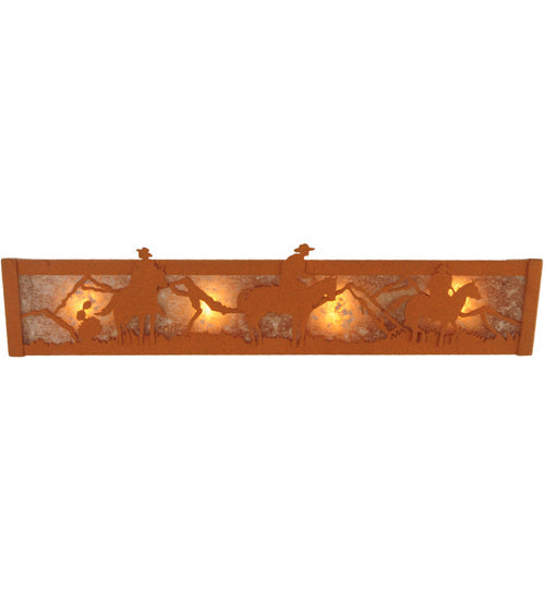 Meyda Lighting Rustlers 24" 4-Light Rust Vanity Light With Silver Mica Shade Glass