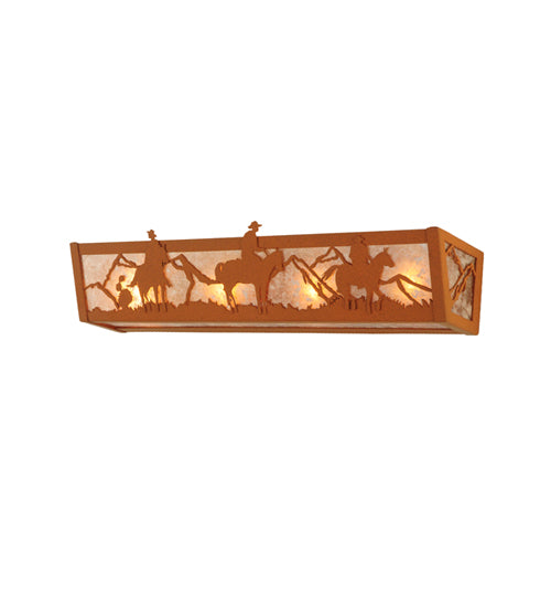 Meyda Lighting Rustlers 24" 4-Light Rust Vanity Light With Silver Mica Shade Glass