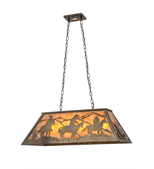 Meyda Lighting Rustlers 33" 6-Light Antique Copper Island Pendant Light With Amber Mica Shade Glass