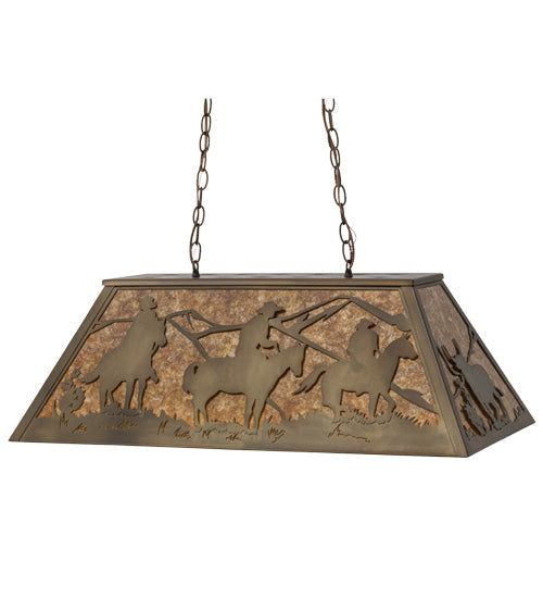 Meyda Lighting Rustlers 33" 6-Light Antique Copper Island Pendant Light With Amber Mica Shade Glass