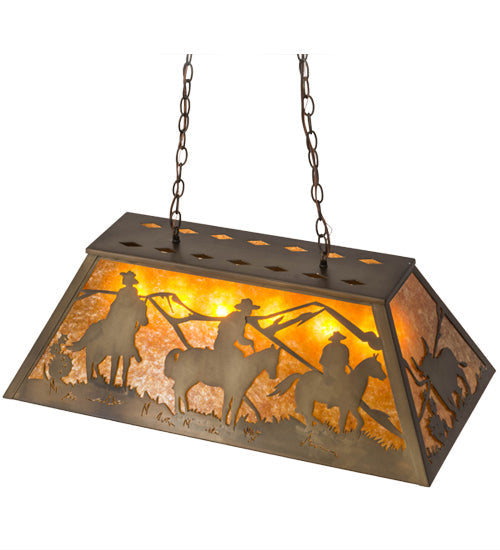 Meyda Lighting Rustlers 33" 6-Light Antique Copper Island Pendant Light With Amber Mica Shade Glass