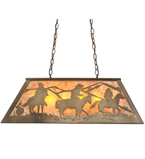Meyda Lighting Rustlers 33" 6-Light Antique Copper Island Pendant Light With Amber Mica Shade Glass