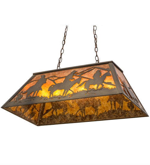 Meyda Lighting Rustlers 33" 6-Light Antique Copper Island Pendant Light With Amber Mica Shade Glass