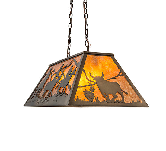 Meyda Lighting Rustlers 33" 6-Light Antique Copper Island Pendant Light With Amber Mica Shade Glass