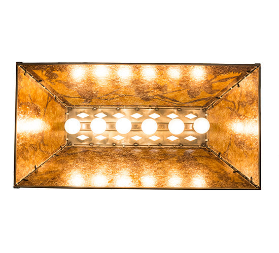 Meyda Lighting Rustlers 33" 6-Light Antique Copper Island Pendant Light With Amber Mica Shade Glass